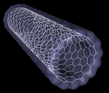 La structure en feuille de graphène d'un nanotube de carbone. Crédit : cnano-rhone-alpes.org