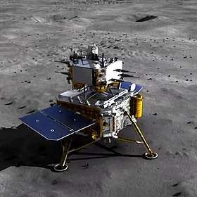Vue d’artiste de la sonde Chang’e 5 sur le sol lunaire. © China News Service, Wikimedia Commons, CC by 3.0 Vue d’artiste de la sonde Chang’e 5 sur le sol lunaire. © China News Service, Wikimedia Commons, CC by 3.0