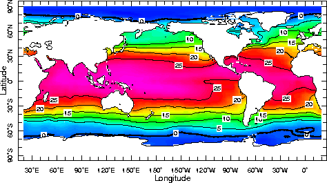 Figure 4.1 : températures de surface (°C), moyennes annuelles