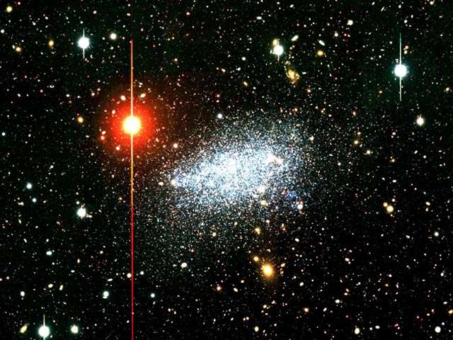 Leo A est une galaxie naine irrégulière, membre de notre Groupe local et probablement satellite de la Voie lactée. © V. Vansevicius (IoP Lithuania), N. Arimoto (NAOJ) et al., Suprime-Cam, Subaru Telescope, NAOJ