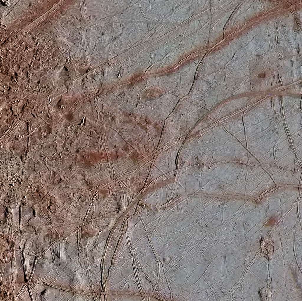 Une image d'un terrain chaotique à la surface d'Europe, la lune de Jupiter. © Nasa, JPL-Caltech, Institut Seti