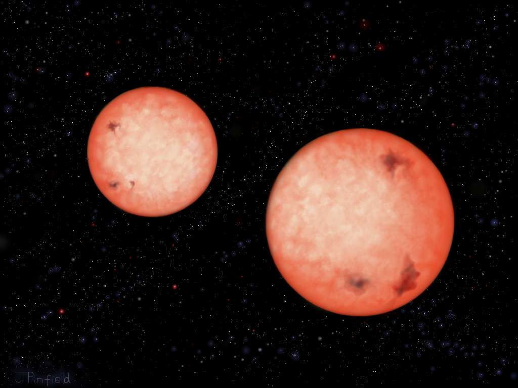 Une vue d'artiste du système binaire de naines rouges de type M4 orbitant l'une autour de l'autre en seulement 2,5 heures environ. © J. Pinfield
