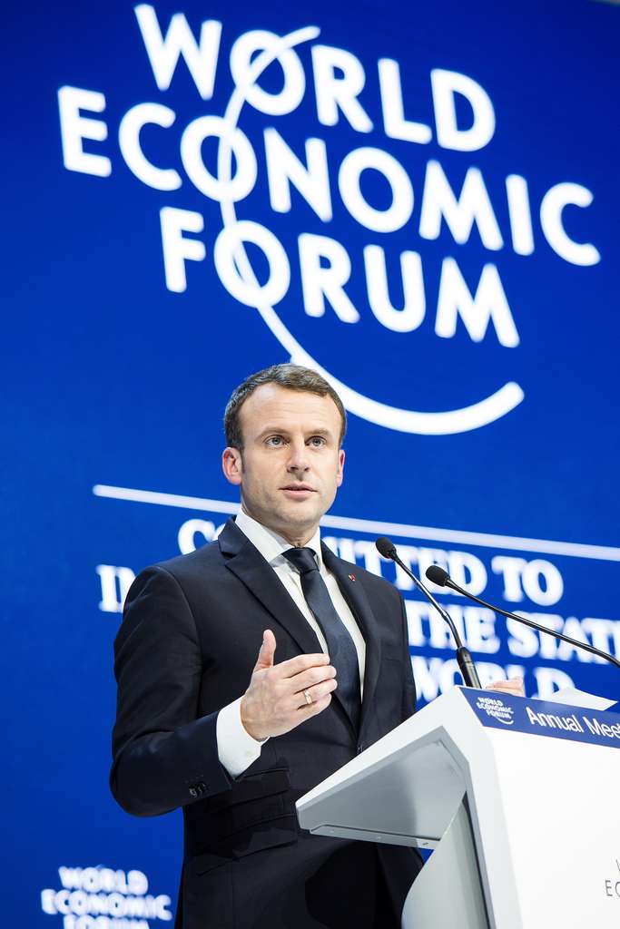 Emmanuel Macron, président de la République française au World Economic Forum de Davos, le 24 janvier 2018. © World Economic Forum, Sikarin Thanachaiary