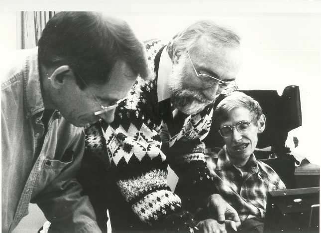 De gauche à droite John Preskill, Kip Thorne, Stephen Hawking. © John Preskill