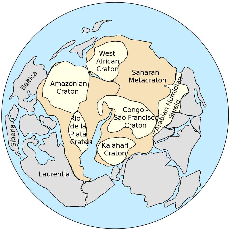 Reconstruction du supercontinent Pannotia. © Aymatth2, Wikimedia Commons, domaine publique