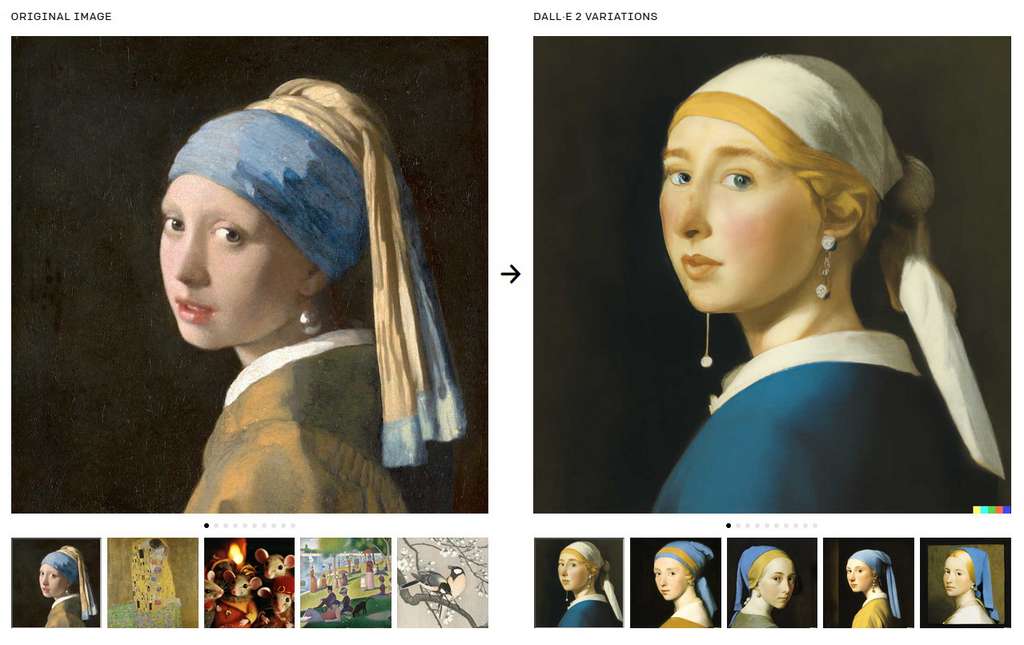 Exemple d’images générées à partir du tableau La Jeune Fille à la perle de Johannes Vermeer. © OpenAI