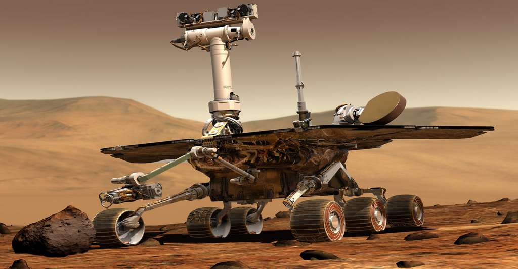Vue d'artiste d'un rover d'exploration à la surface de Mars. © NASA/JPL/Cornell University, Maas Digital LLC, DP