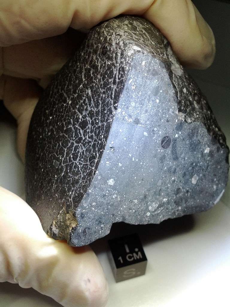 Northwest Africa 7034 (abrégé en NWA 7034) est une météorite martienne qui ne se classe dans aucune des trois catégories existantes pour ce type de météorites, le groupe SNC (Shergottites, Nakhlites, Chassignites). La plus ancienne météorite martienne découverte à ce jour a été surnommée Black Beauty (« Beauté noire ») et c'est une brèche qui contiendrait plus de 10 fois la quantité d'eau jamais trouvée dans une météorite provenant de Mars. Elle pourrait provenir d'un océan qui existait sur la surface de Mars au moment de l'expulsion de la météorite. © Nasa