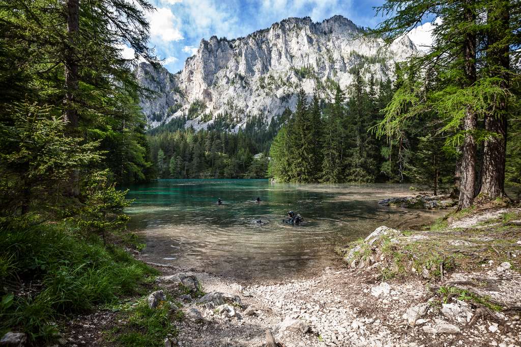 Départ de plongée sous-marine dans le lac Vert Départ de plongée sous-marine dans le lac Vert
