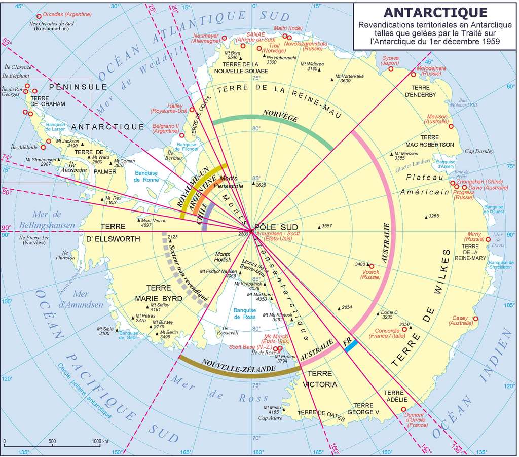 Carte de l'Antarctique - Traité de 1959. © HG ODYSSEE. Carte de l'Antarctique - Traité de 1959. © HG ODYSSEE.