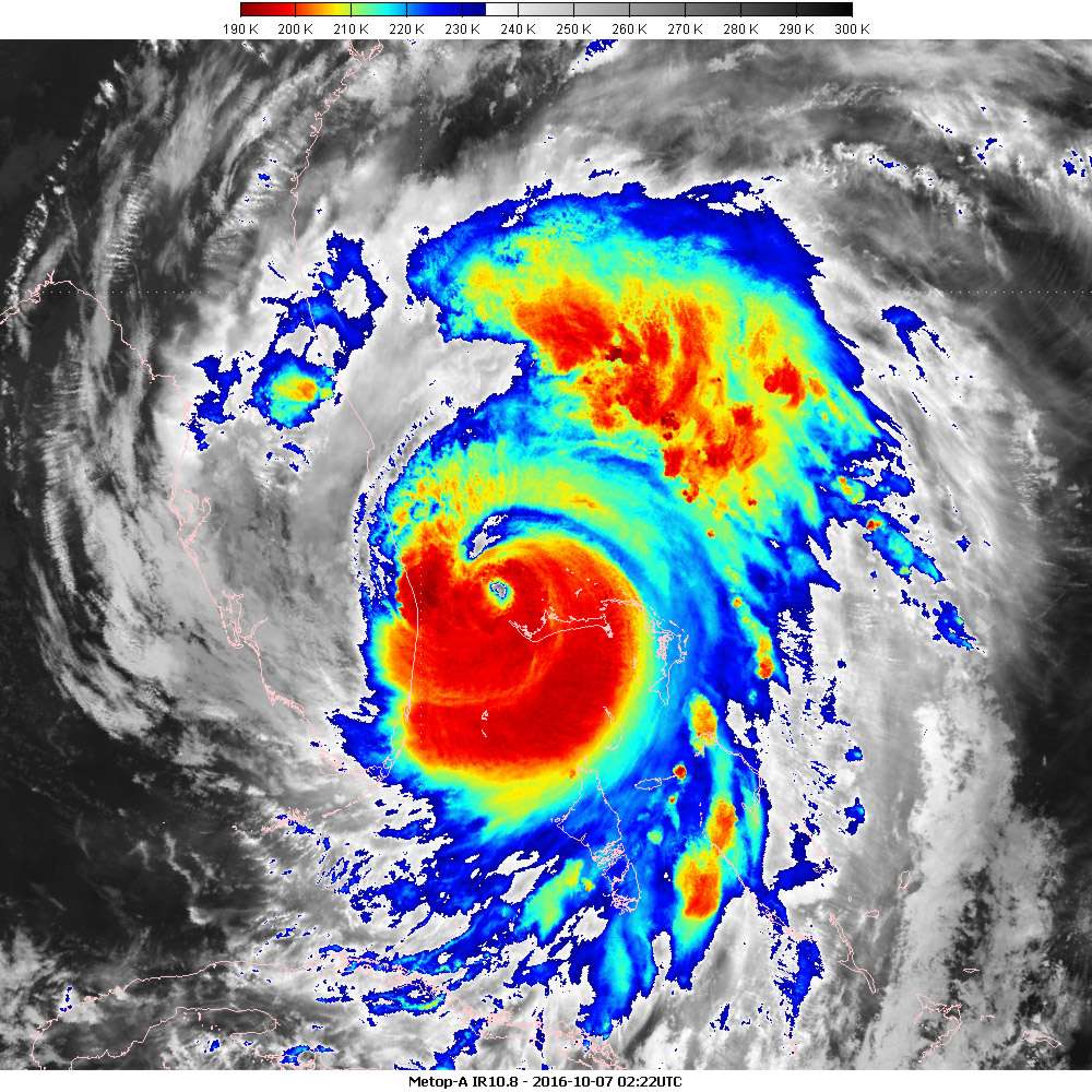 L'ouragan Matthew vu dans l'infrarouge par le satellite Metop-A, le 7 octobre 2016. © Eumetsat