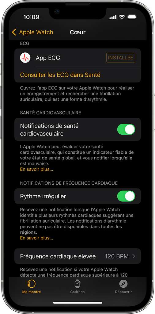 Activer les notifications permet de recevoir des alertes sur d'éventuels problèmes cardiovasculaires. © Apple