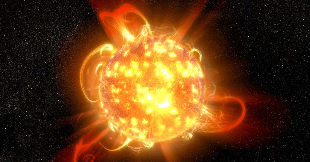 Illustration d’un déchaînement d’éruptions sur une étoile de type naine rouge. © Nasa, ESA, D. Player (STScI)