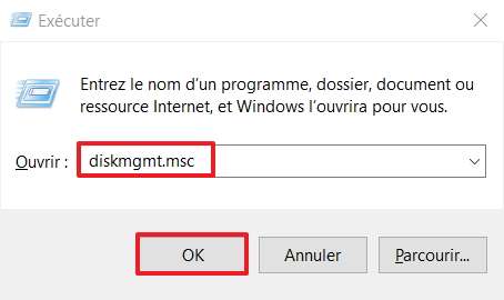 Il est aussi possible de passer par l’invite de commandes pour accéder à l’outil « Gestion des disques ». © Microsoft