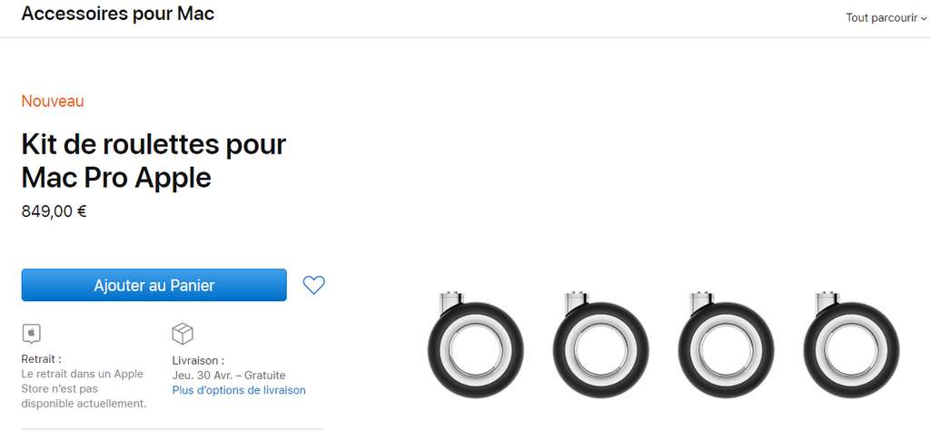 Plus de 200 euros la roulette pour que son Mac Pro puisse être plus facile à déplacer. © Apple