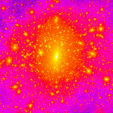 Une vue possible de notre Galaxie, selon les simulations de Ben Moore : les points brillants représentent les grumeaux de matière noire mentionnés plus haut.