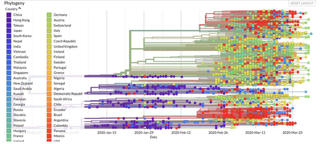 Nombre de génomes séquencés du SARS-CoV-2 selon leur pays d’origine. © Gisaid