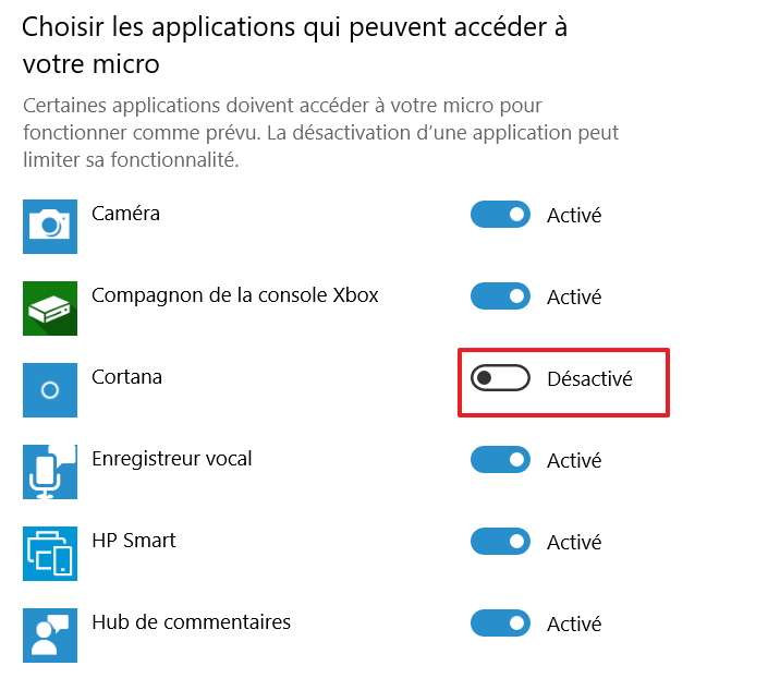 Consultez la liste des applications pouvant accéder à votre microphone et désactivez celles que vous voulez. © Microsoft