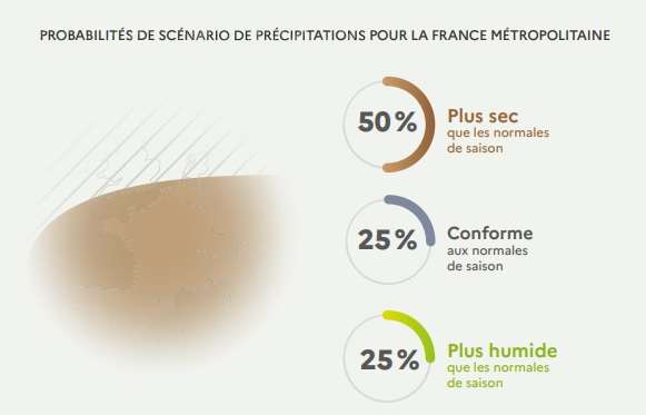 Les prévisions saisonnières de Météo France concernant les précipitations des trois prochains mois. © Météo France