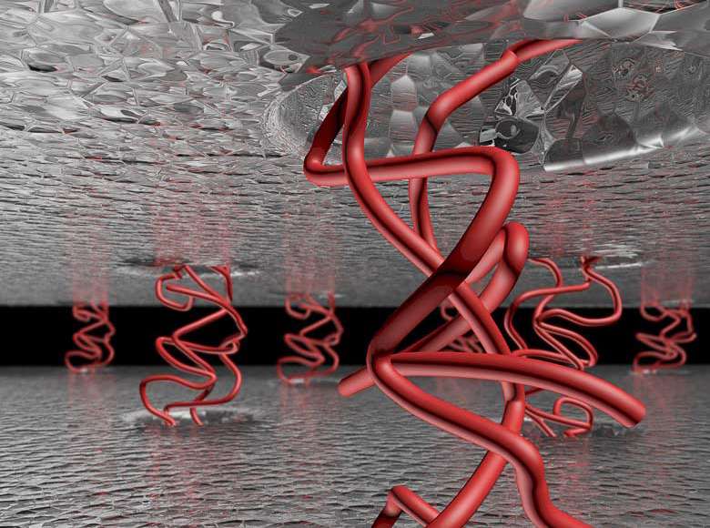 Des chercheurs de l’université de Stanford et d’IBM ont inséré des chaînes de molécules de polystyrène dans les pores d’une matrice, semblable à du verre, pour rendre le nanocomposite plus résistant et plus flexible. © Dauskardt Lab