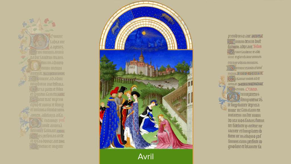 Avril : fiançailles à la cour du duc de Berry Avril : fiançailles à la cour du duc de Berry