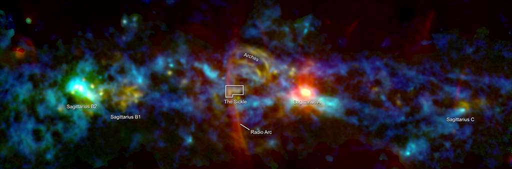 Les arcs rouges ailleurs dans l’image révèlent la présence d’autres filaments de gaz ionisés. © Nasa's Goddard Space Flight Center