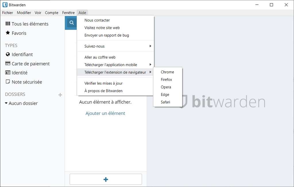 Téléchargement de l’extension de navigateur depuis l’interface de Bitwarden © 8bit Solutions LLC