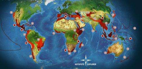 Les principaux Hotspots dans le monde (Crédits : Conservation International)