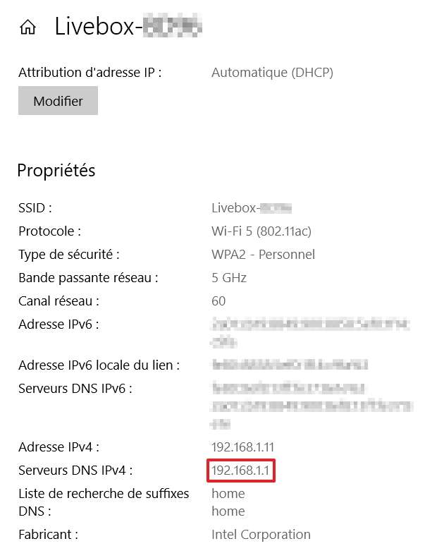 Prenez note de l'adresse de "Serveurs DNS IPv4". © Microsoft