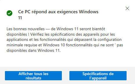 Un message vous indique s'il sera possible de mettre à jour Windows 10 vers Windows 11. © Microsoft?Futura