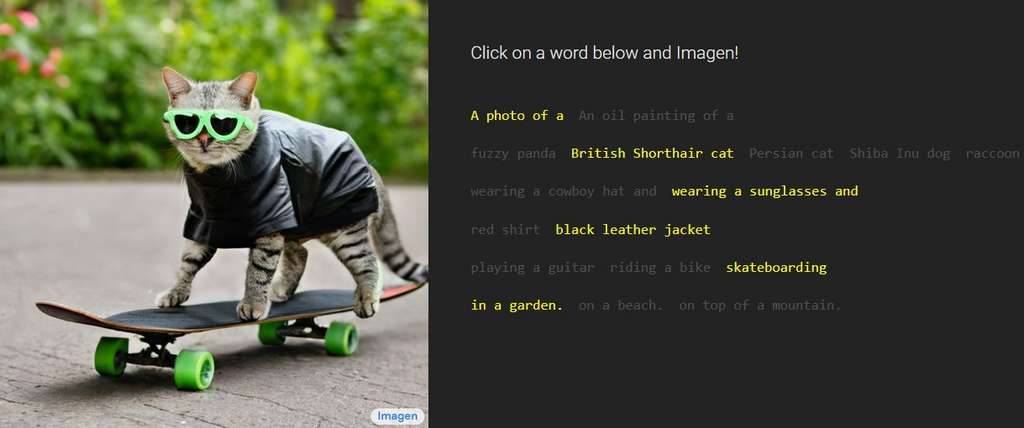 Une démonstration d’Imagen qui permet de choisir parmi plusieurs options. © Google Research