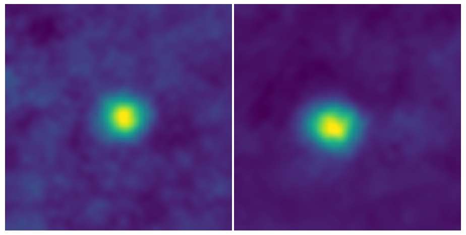 Les objets de la ceinture de Kuiper 2012 HZ84 (à gauche) et 2012 HE85 (à droite), photographiés par l’instrument Lorri de la sonde New Horizons. © Nasa, JHUAPL, Southwest Research Institute