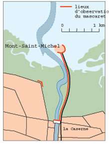 Figure 5 : les points de vue d'où les touristes peuvent observer le mascaret. En dehors des abords du Mont lui-même, le Grouin du Sud, sur le littoral du Cotentin, constitue aussi un excellent site d'observation du mascaret. © DR Figure 5 : les points de vue d'où les touristes peuvent observer le mascaret. En dehors des abords du Mont lui-même, le Grouin du Sud, sur le littoral du Cotentin, constitue aussi un excellent site d'observation du mascaret. © DR