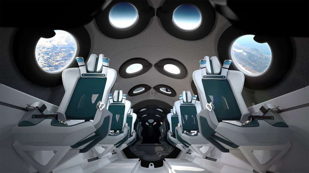 L'interno della cabina passeggeri della SpaceShipTwo di Virgin Galactic. © Virgin Galactic'intérieur de la cabine passagers du SpaceShipTwo de Virgin Galactic. © Virgin Galactic