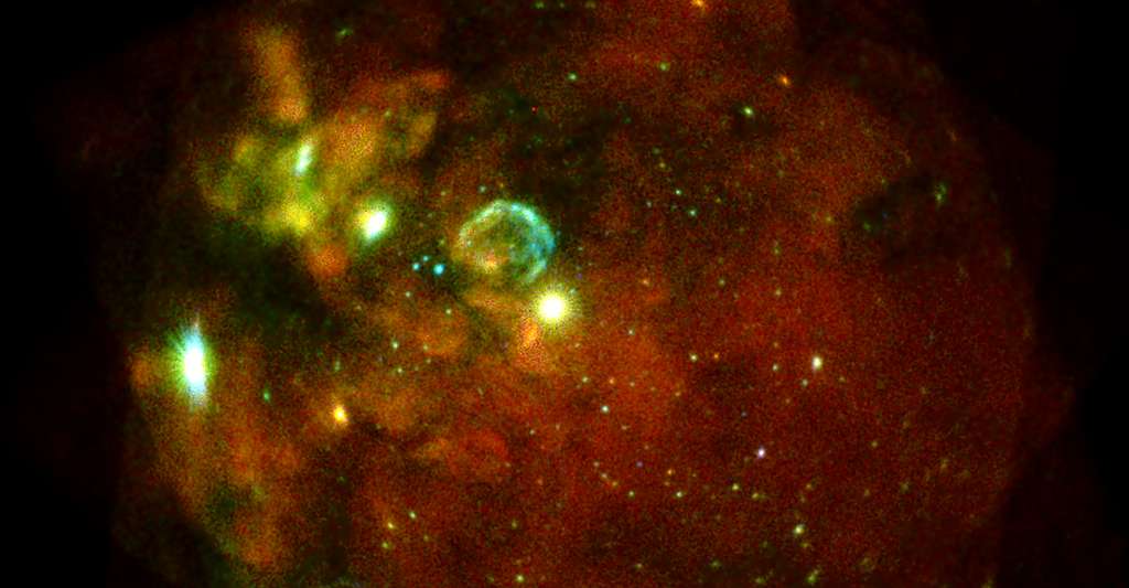 Une image du Grand Nuage de Magellan prise par les sept modules du télescope spatial eRosita entre le 18 et le 19 octobre 2019. © F.Haberl, M. Freyberg and C. Maitra, Max Planck Institute for Extraterrestrial Physics (MPE)/IKI