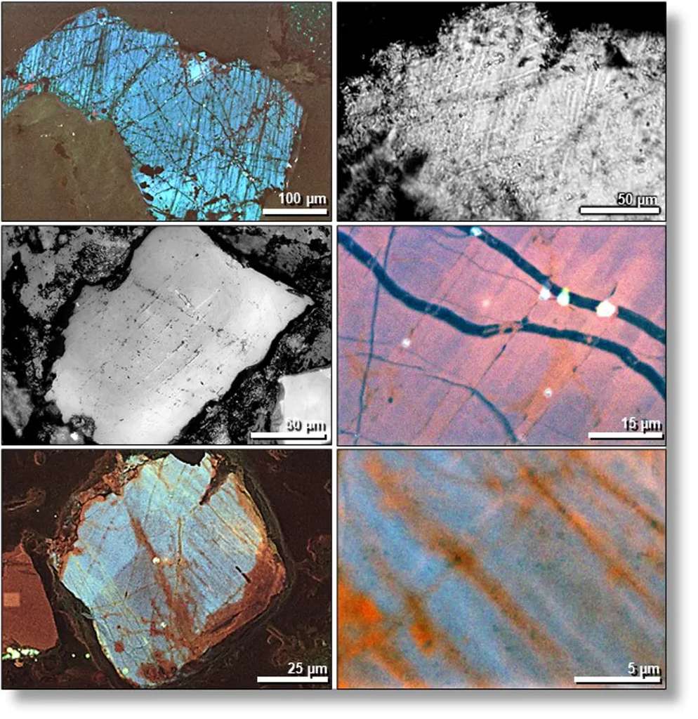 Quelques images au microscope électronique de quartz choqués retrouvés du côté de Tall el-Hammam. © Allen West, CC by-ND, Université de Californie Quelques images au microscope électronique de quartz choqués retrouvés du côté de Tall el-Hammam. © Allen West, CC by-ND, Université de Californie