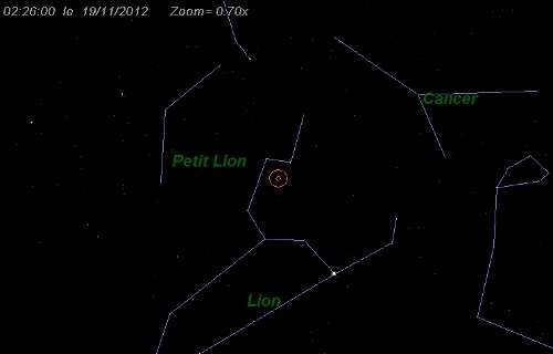 Position de la constellation du Lion sur l'horizon est le 19 à 1 h 26 TU.