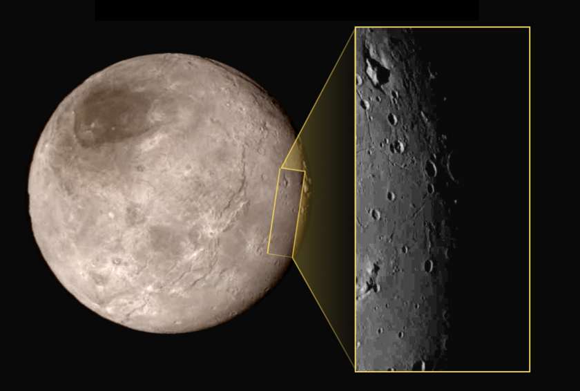 Le pôle noir du satellite Charon Le pôle noir du satellite Charon