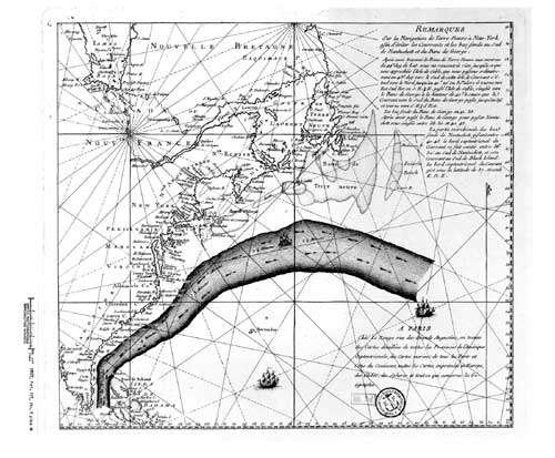Cliquez pour agrandir. Fig. : 3 - La version française de la carte du Gulf Stream de B.Franklin