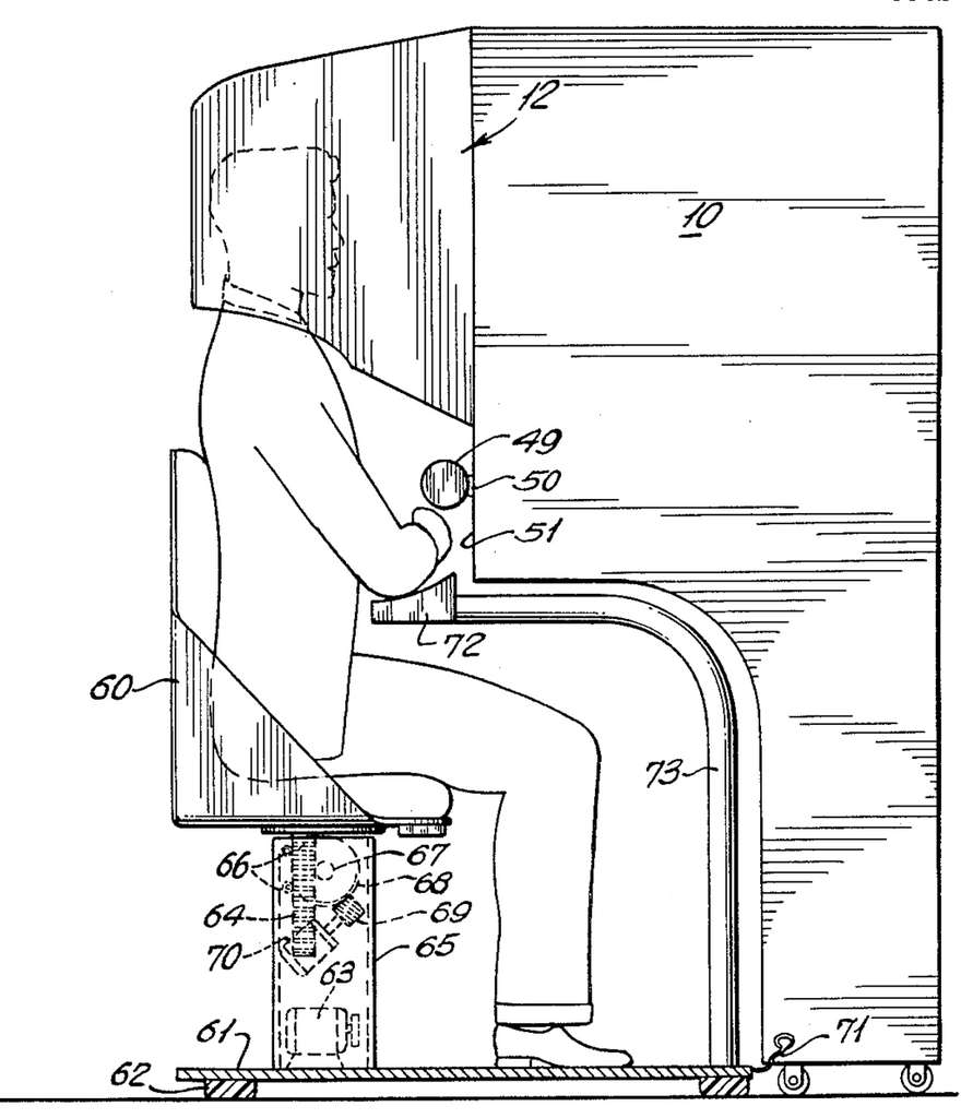 Le brevet du Sensorama tel que déposé par Morton Heilig en 1961. Le Sensorama est considéré comme le précurseur des systèmes de Réalité Virtuelle. © U.S. Patent #3050870 (via http://patft.uspto.gov/)
