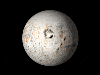Grâce à un modèle informatique, des chercheurs de l’université du Texas à Austin (États-Unis) ont recouvert la surface de Mars d’une couche de 1,5 kilomètre de glace. Pour observer l’impact que cela aurait sur les échos radar. Les plaines volcaniques — ici en rouge — reflètent les ondes de la même manière que ne le ferait de l’eau liquide. © Cyril Grima, Université du Texas