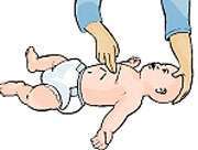 Chez un bébé, le massage cardiaque s'effectue avec deux doigts. © Croix-Rouge française, G. Pascaud