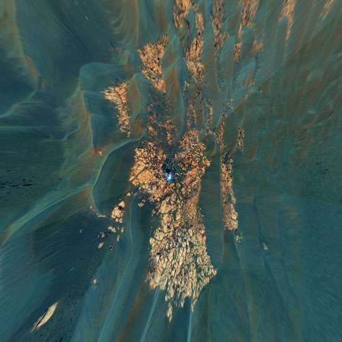 Vue verticale d'Opportunity au sommet d'Erebus Vue verticale d'Opportunity au sommet d'Erebus