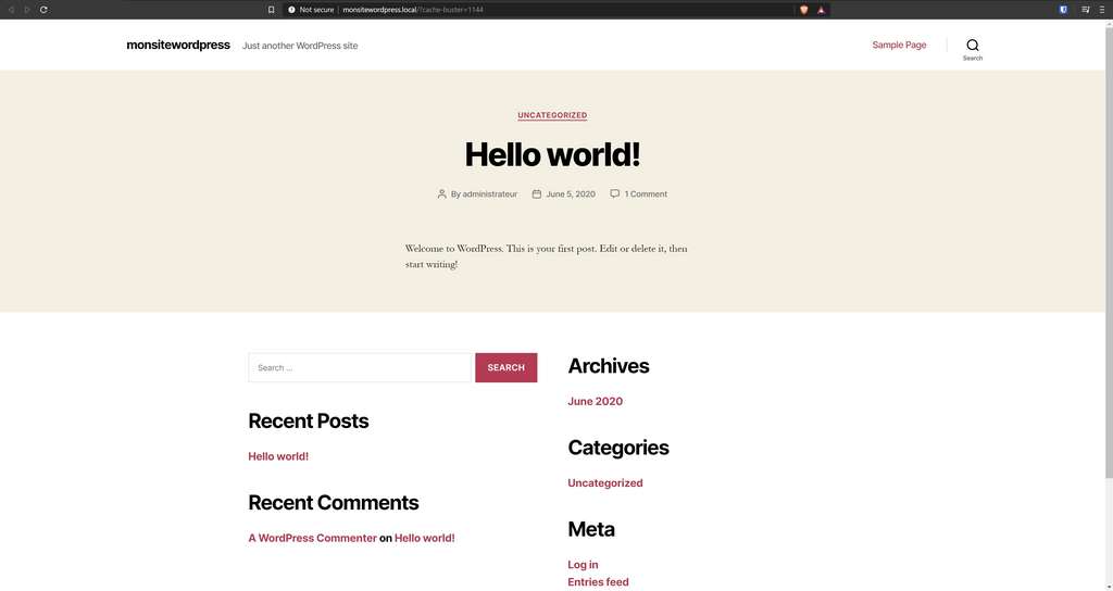 Le bouton « View Site » ouvre la page d’accueil du site Wordpress. © Brave