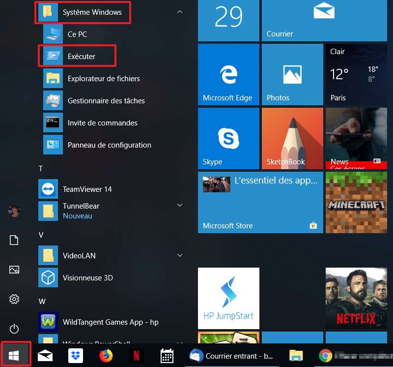 Cherchez la commande « Exécuter » dans le menu de démarrage Windows. © Microsoft