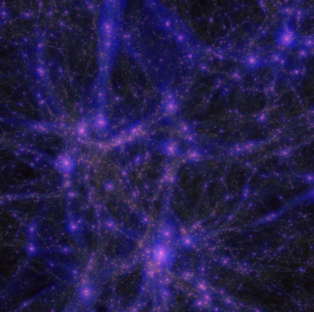 Une image extraite de la simulation de la formation des galaxies aux débuts de l'univers, effectuée sur MareNostrum, l'un des plus gros ordinateurs du monde. Elle a nécessité plus de quatre semaines de calculs sur 2.000 processeurs. Elle montre la formation de plus de 100 millions de galaxies. © MareNostrum/ CEA-Teyssier