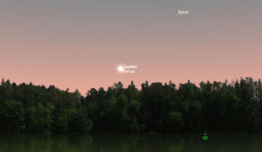 Capture d’écran de la conjonction de Vénus et Jupiter visible à l’aube, le 13 novembre. © SkySafari