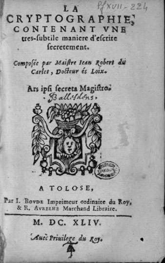 Page de couverture de l’Ars ipsi secreta magistro de Jean-Robert du Carlet, publié en 1644 à Toulouse. © Tolosana