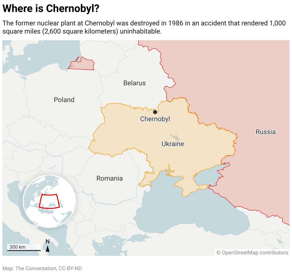 La centrale de Tchernobyl, aussi appelée Chernobyl, se trouve au nord de l'Ukraine. © The Conversation, CC by-nd