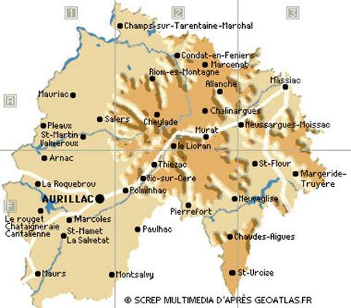 Carte du Cantal. © Screp multimedia, d'après geostar.fr